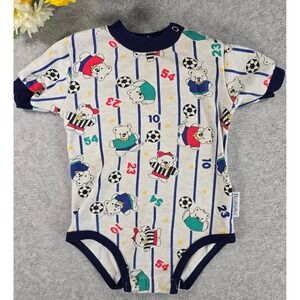 Vintage 90s Healthtex Soccer Bear Striped Baby Bodysuit 12-18m Colorblock
